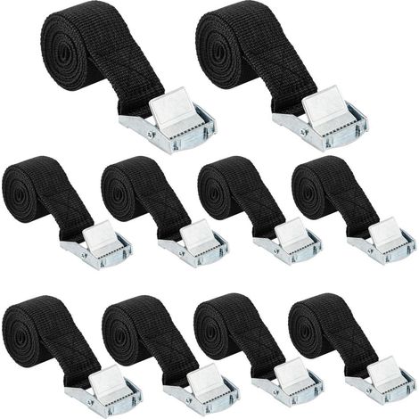 10er Pack Spanngurte 25mm x 1m mit Klemmschloss, Schwarz