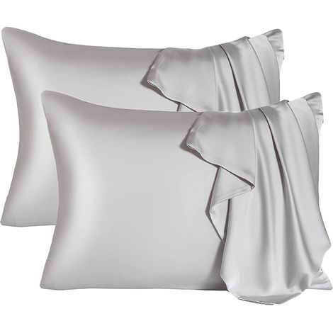 Taie d'oreiller en imitation soie douce, respirante et lisse des deux côtés, lot de 2, idéale comme cadeau (1/5)