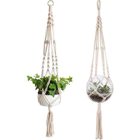 Paquets Suspension Panier de Fleurs Macramé Suspendre Jardinières Macrame Suspension Plante Porte Suspendre Décoration Tissage à La Main Élégante Décoration D'inspiration Vintage (1/5)