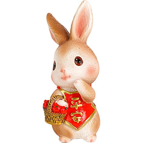 Figurine de lapin brun, statue en résine, ornement du zodiaque de l'année du lapin (1/2)