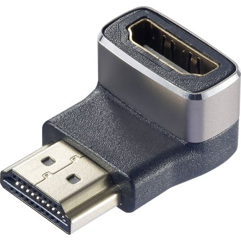 SpeaKa Professional SP-11306836 HDMI Adaptateur [1x HDMI mâle - 1x HDMI femelle] noir, argent UHD 8K @ 60 Hz, UHD 4K @ 120 Hz coudé à 90 ° vers le C584702 (1/4)