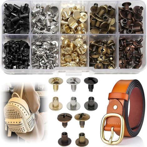 Pièces Rivets, Rivets en Cuir, Double Rivet Goujons 0.35×0.15" / 0.37×0.96", Pince Perforatrice, avec BoîTe De Rangement, pour L'Artisanat du Cuir DIY, VêTements, Sacs, Ceintures (1/5)
