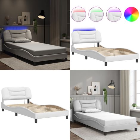 Bettgestell mit LED Weiß 100x200 cm Kunstleder - Bettrahmen - Schlafzimmermöbel - Led-Bett - Kunstlederbett - Doppelbett - Home & Living (1/5)