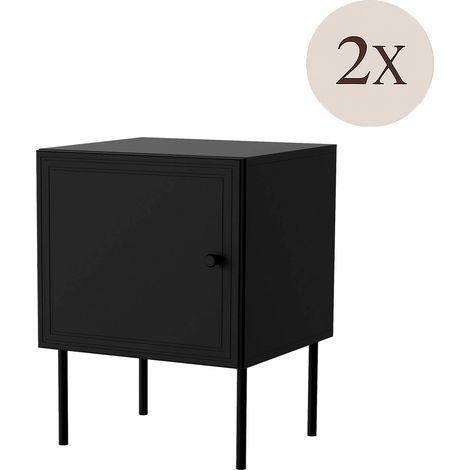 Set di 2 comodini Crecchio, Comò basso con anta battente e vano interno, Finitura effetto liscio con dettaglio geometrico, 45x39 h59 cm, Nero