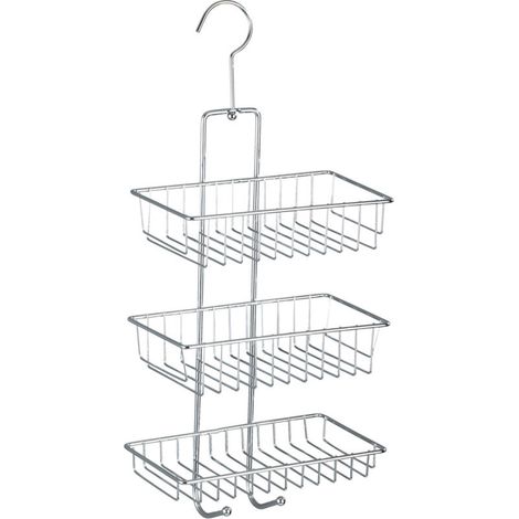 Étagère en fil métallique 15888100 – Dimensions 22x50x13.5 cm – Acier chromé – Installation facile sans outils – 3 paniers et 2 crochets (1/5)