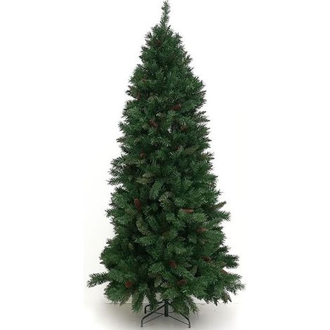 Albero di natale slim con pigne verde pino artificiale alto cm 210 realistico folto salvaspazio ignifugo apertura ad ombrello (1/5)