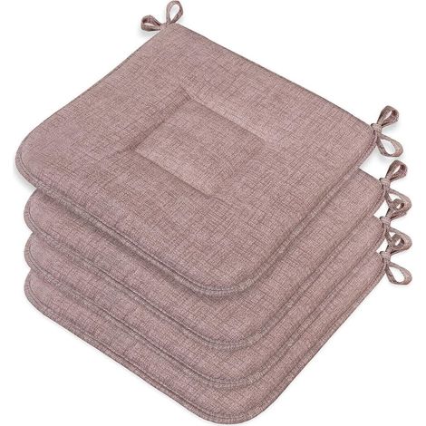 Lot De 4 Coussins Pour Chaise Cuisine Coton Doux Lavables Universelles Couleur Pastel Unie - Rouge