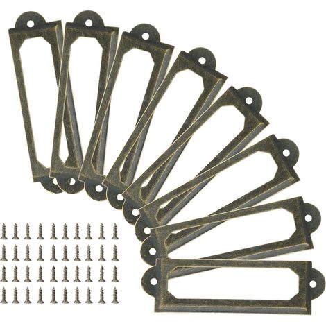 Set aus 24 Etikettenhaltern im Antik-Stil, 60 mm x 24 mm, Visitenkartenhalter aus Metall für Bibliotheksschubladen und Büroschränke mit Schrauben (Antikbronze)