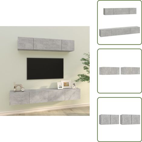 Ensemble de meubles TV 4 pcs Gris béton Bois d'ingénierie - Meuble Tv - Meuble Tv Mural - Ensemble Meuble Tv - Meuble Media - Rangement Tv