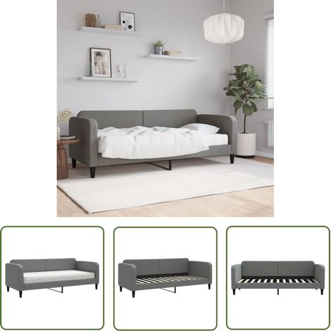 The Living Store Lit de jour avec matelas gris foncé 80x200 cm tissu - Canapé Convertible - Lit D'appoint - Literie - Meuble Multifonction - Espace Optimisé (1/5)
