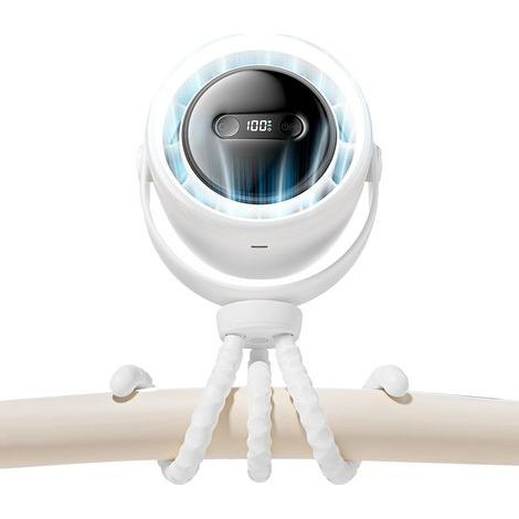 Universeller Kinderwagenventilator, 32,8 cm ABS-Babyventilator, mit Licht, einstellbarer Geschwindigkeit und wiederaufladbar, ideal für Reisen, Büro, Strand und Auto. (1/5)
