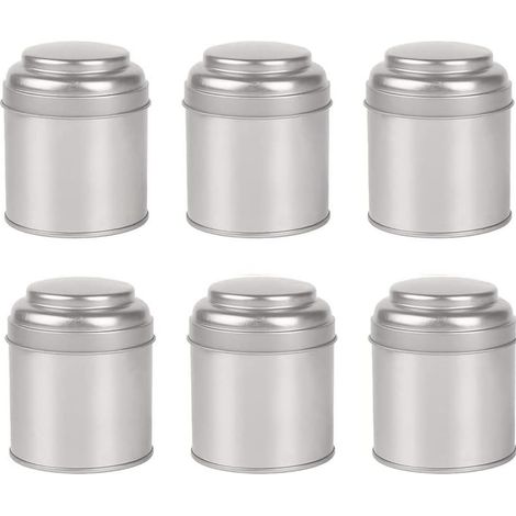 Boîte à Thé 6 Pièces avec Doubles Couvercles Hermétiques, Mini Boîte en Fer Blanc et Petites Boîtes de Cuisine Rondes pour Le Thé (Argent)