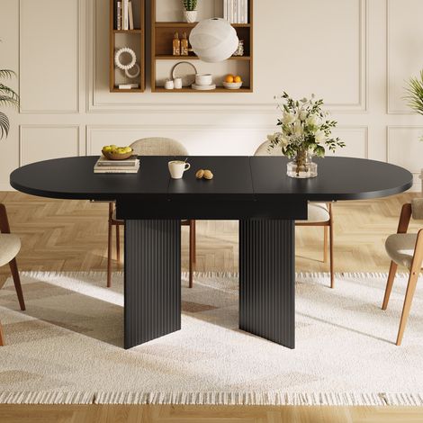 Mesa extensible de 120-160 x 80 cm para cocina o salón, ahorra espacio, estructura estable de MDF negro. (1/5)