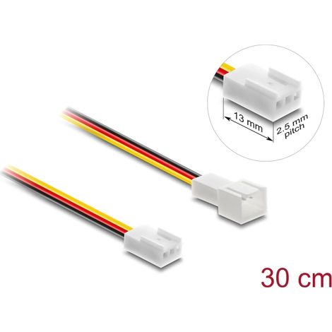 Delock Lüfter Verlängerungskabel Stecker zu Buchse 3 Pin, Steckerlänge 13 mm, 30 cm