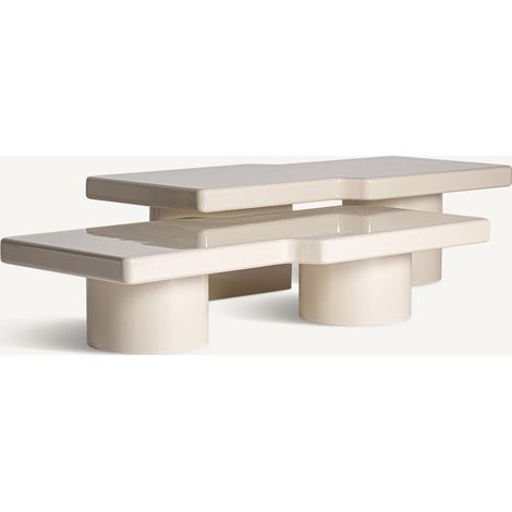 Table basse art déco beige imprimé effet marbre et métal élégant - Beige effet marbre naturel (1/4)