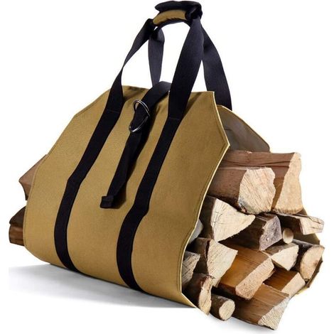 SABIR Toile Sac à Bûche Cheminée Sac de Rangement pour le Bois de Chauffage Grande Capacité Porte-bûches De Plein Air Porte-bûches en Bois Ciré avec Poignées Solide Sac de Transport en Bois(39 x 18 i (1/5)