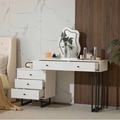 Tavolo da trucco 100/40/76 cm bianco con specchio LED regolabile e 5 cassetti (1/5)