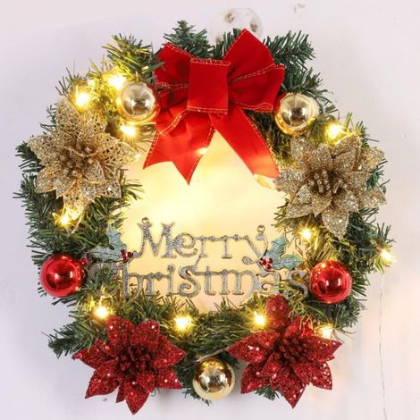Guirlande De Noël - 30 Cm - Avec Lumières À Led - Pour Porte D'Entrée Intérieure Ou Extérieure - Branches Artificielles - Pommes De Pin Et Baies Rouges - 1 Pièce (1/5)