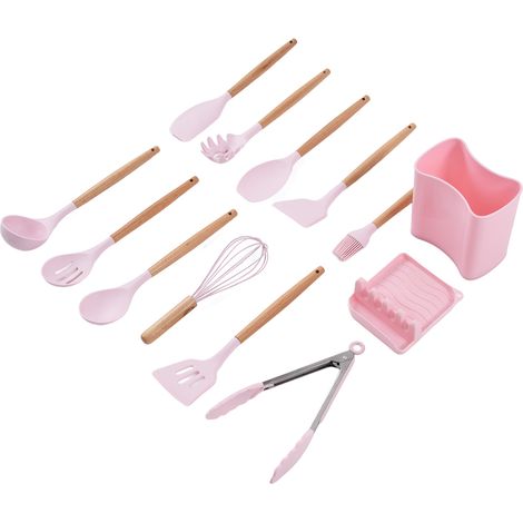 13-teiliges Silikon-Küchenhelfer-Set mit guter Isolierung, Holzgriffen, lebensmittelechtem Silikon und Antihaftbeschichtung – ideal für Zuhause und Camping. (1/5)
