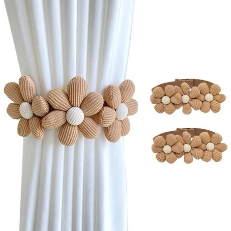 Lot de 2 rubans pour rideaux - Rubans pour rideaux à motifs de tournesols - Style bohème - Joli motif floral - Convient pour la décoration de rideaux - Kaki (1/5)