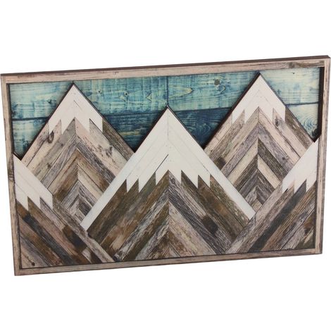 Tableau Décoratif Montagne en Bois - Paysage Vert et Bleu pour Mur (1/5)