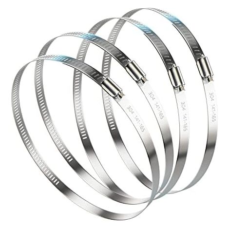 NUBURORA 141-165mm Clip de tuyau réglable 304 Camps conduit en acier inoxydable 4 Pack Worm Drive Clips serrage conduite 6 pouces diamètre carburant - 141-165mm-4pcs (1/5)