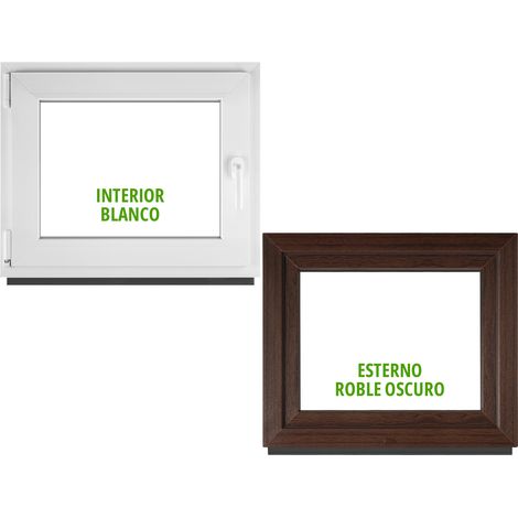 Ventana PVC BauPlaza 120 x 60 cm (Ancho x Alto) Oscilobatiente Apertura Izquierda – Roble Oscuro Exterior / Blanco Interior – Doble Acristalamiento (1/5)