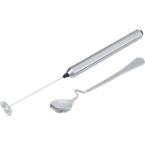 Mousseur à lait électrique portable en acier inoxydable pour café, fonctionne sur piles, avec cuillère incluse (1/5)