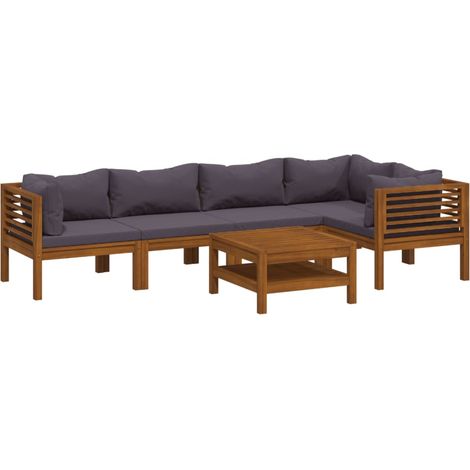 Salon de jardin 6 pcs Contemporain, Ensemble repas de jardin, avec coussin Bois d'acacia solide OIB8253E (1/5)
