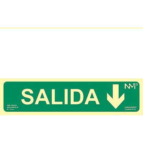 Señal salida flecha abajo PVC 10.5x42 cm  Verde (1/4)