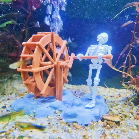 Décoration d'aquarium squelette dynamique, action en mouvement par air, décoration effrayante pour Halloween pour aération et oxygénation (1 pièce)