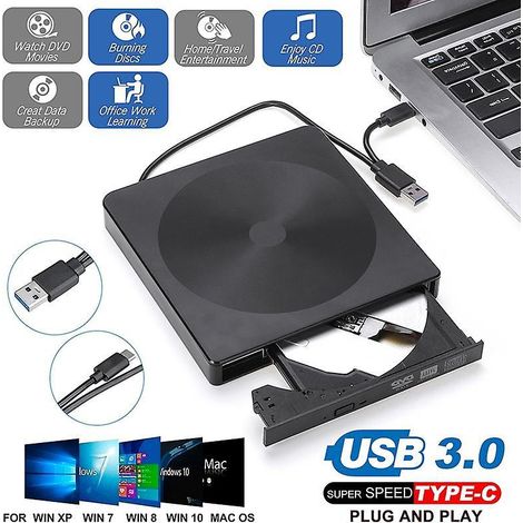 lecteur Cd/dvd Externe Usb3.0/type C, Noir (1/5)