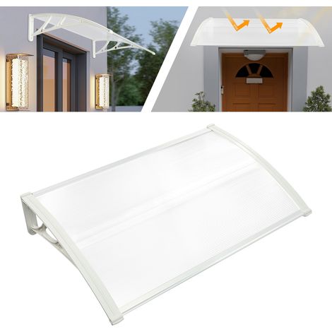 Toldo para puerta, toldo para ventana, toldo para porche, protección contra la lluvia, toldo para exteriores, toldo para terraza, 60 x 100 cm, blanco (1/5)