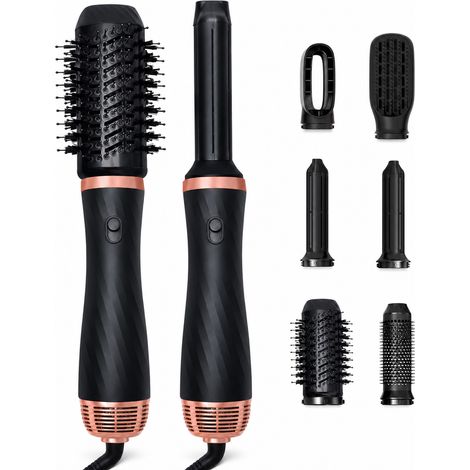 Brosse Coiffante à Air Chaud 6 en 1, Sèche-cheveux, Boucleur et Lisseur, Noire, 220 V UE (1/5)