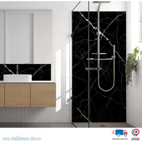 Panneau de douche : Marbre noir de Benaggio - Couleur Gris platine - Alu composite - 90 - 245 (1/3)