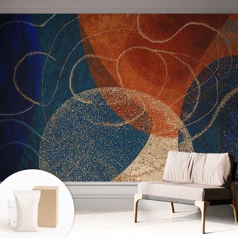 Newroom Tapete Dekorative Vliestapete mit Kleber Modern für Wohnzimmer Schlafzimmer  Farbenfrohe Formen 312x219 cm (1/5)