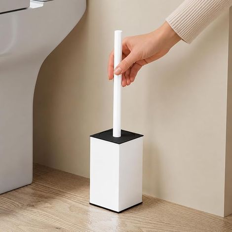 Brosse WC Carrée Blanche avec Couvercle Design Moderne et Élégant Support Stable et Hygiénique pour Toilettes et Salle de Bain (1/5)