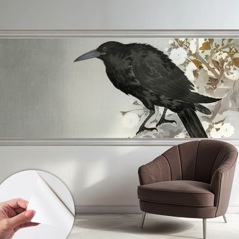 Carta da parati autoadesiva - fotomurale - decorazione parete - stile elegante - decorazione casa - Corvo tra i fiori 250x104 cm (1/5)