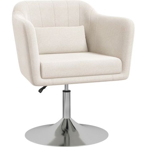 Modern Accent Chair with Swivel Base, Height Adjustable Arm Chair with Pillow for Living Room, Bedroom, Cream White (1/5)