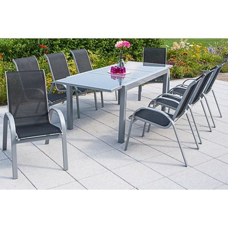 Amalfi Set 9tlg 8 Sessel schwa Tisch 180(240)x100cm