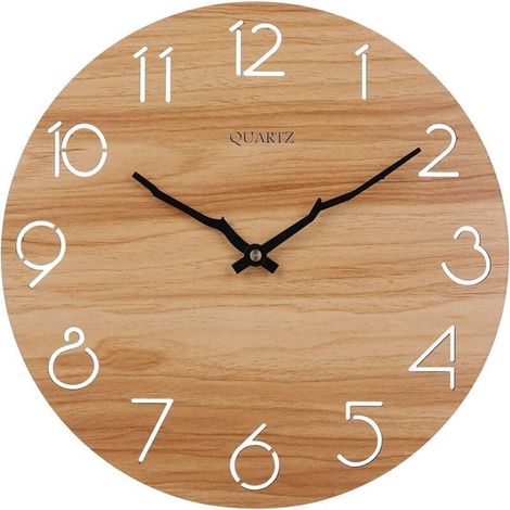 Solid Natural Wood Wall Clock, 12 Inch Wooden Clock, Silent Movement, No Ticking, Simple Modern Style Wall Clock for Living Room, Bedroom, Kitchen (1/5)