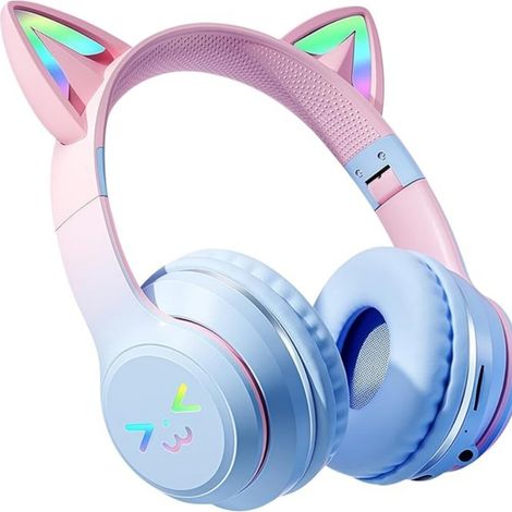 Auricolari Bluetooth per bambini, auricolari wireless con orecchie da gatto a LED luminose, Bluetooth 5.1, stereo, pieghevoli, archetto regolabile. (1/5)