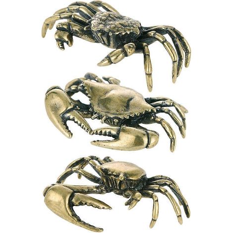 Lot de 3 ornements décoratifs en forme de crabes, petits crabes exquis en laiton, décorations de bureau pour salon de thé-5.10X3.00X1.30CM-Golden (1/4)