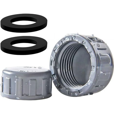 2 Pièces PVC Capuchon de Fermeture, 32mm Tuyau Capuchon, Bouchon Fileté, Bouchon en PVC pour Tuyau D'eau, avec Rondelle