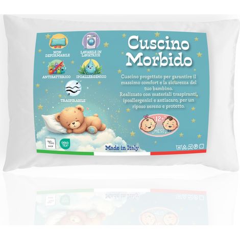 Cuscino Lettino Bambino 40x60 cm, Traspirante, Anallergico, Antiacaro, Cotone 100% Made in Italy, Morbido e Sicuro per Neonati (1/5)