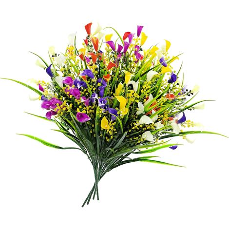 Lot de 10 arums artificiels colorés en plastique, parfaits pour la décoration de la maison, du jardin, du porche et de l'extérieur. (1/4)