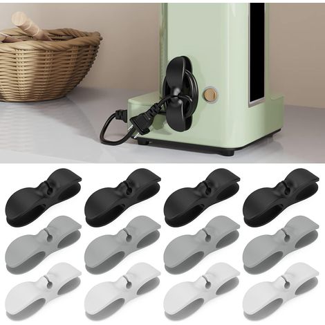 Kabelorganizer – 12 Stück – TPR – Selbstklebende Kabelhalter – Küche und Büro – Schwarz, Weiß, Grau (1/5)
