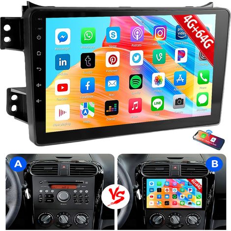 Autoradio Android 15 CarPlay pour Opel Agila B 2004-2014 Suzuki Splash USB GPS Navi WIFI DAB (en option) - 4+64G (1/5)