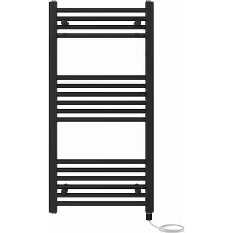 Prefilled Electric Straight Heated Towel Rail Radiator Ladder Warmer 1000x500mm Black (1/5)