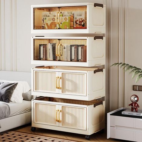 Boîte de rangement à roulettes avec portes - Quatre tiroirs - Couvercle amovible pour un gain de place - Transparent (1/4)